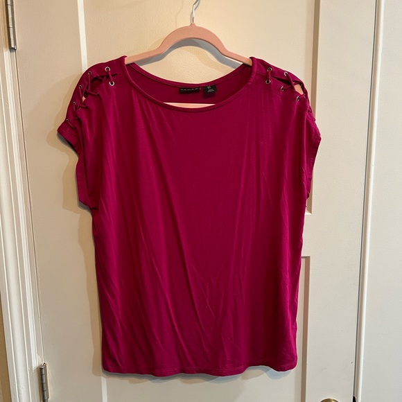 Tahari Deep Fuchsia Blouse with Lace-Up Shoulders - Picture 1 of 3